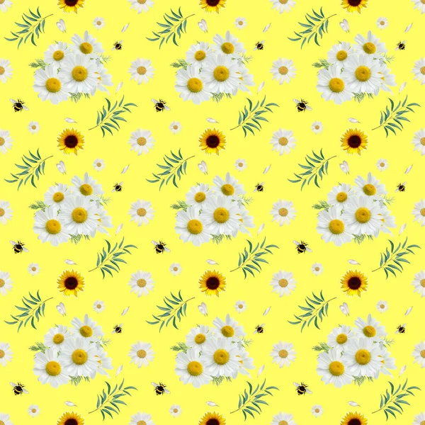 Květina Hamamelis Slunečnice Růže Vzor Pozadí — Stock fotografie