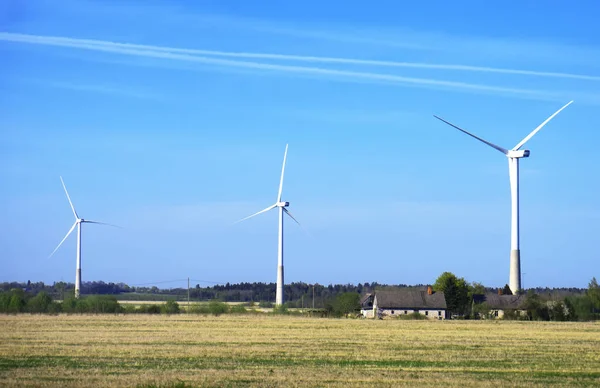 Větrné Turbíny Poli Eko Energetické Koncepce — Stock fotografie