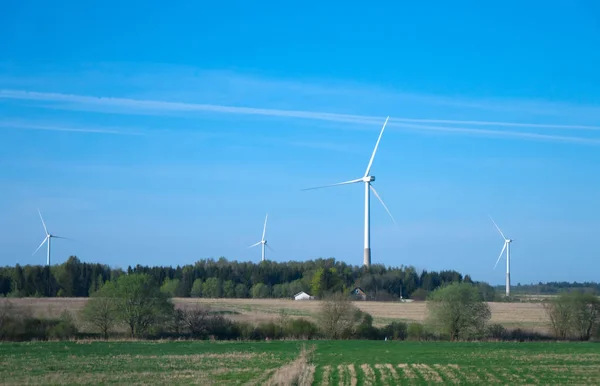 Turbinas Eólicas Campo Conceito Ecoenergia — Fotografia de Stock