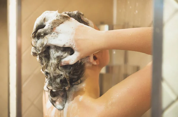 Woman Washing Her Head Shower — Stock Photo, Image