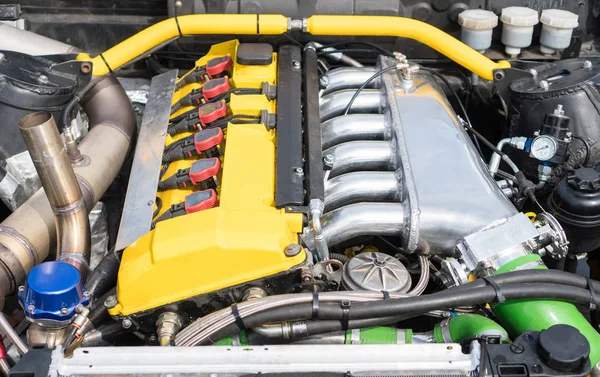 Tuned Turbo Nitrous Oxide Engine Car — Stock Photo, Image