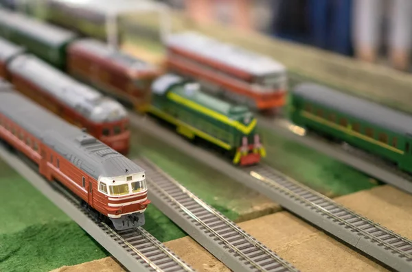 展会上的各种苏联火车模型 — 图库照片