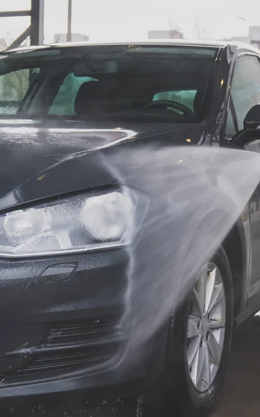 Lavado Coches Con Chorro Agua Alta Presión — Foto de Stock