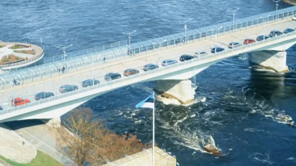 Brug Tussen Ivangorod Narva Grens Tussen Estland Rusland — Stockvideo