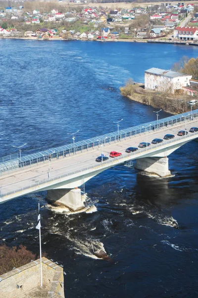 Мост Между Ивангородом Нарвой Граница Эстонии России — стоковое фото