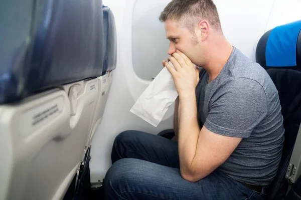 Aeronáutica Homem Sente Muito Mal Avião — Fotografia de Stock