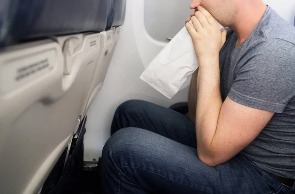 Aeronáutica Homem Sente Muito Mal Avião — Fotografia de Stock