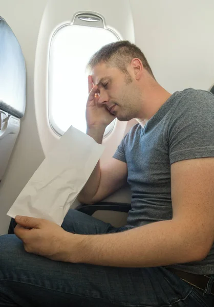 Aeronáutica Homem Sente Muito Mal Avião — Fotografia de Stock