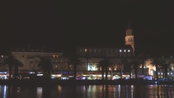 Hermosa Vista Del Casco Antiguo Split Croacia Por Noche — Vídeo de stock