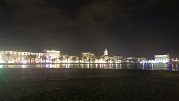 Time Lapse Video Van Oude Stad Split Kroatië Bij Nacht — Stockvideo