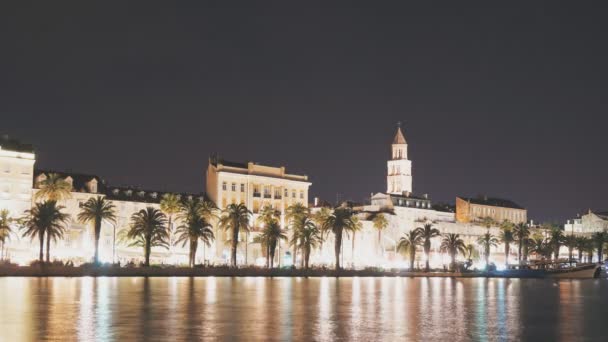 Piękny Widok Stare Miasto Split Chorwacji Nocy Upływ Czasu — Wideo stockowe