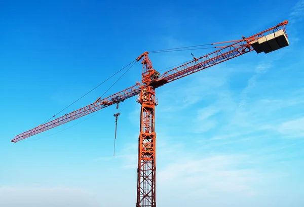 Working Red Crane Sky Construction Site — Stock Photo, Image