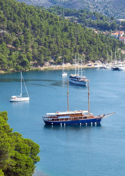 Navires Dans Baie Lac Près Skradin — Photo