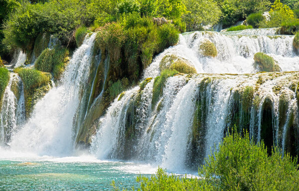 Beautiful view of waterfall in KRKA national park, Croatia.