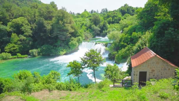 Hermosa Vista Cascada Parque Nacional Krka Croacia — Vídeo de stock