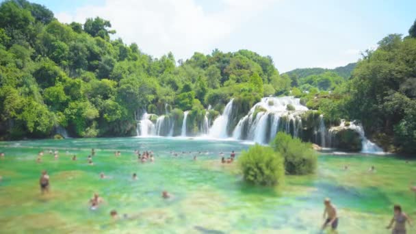 People Swimming Waterfall Krka National Park Croatia — Stock Video