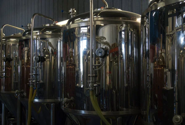 Rvs Tanks Voor Vergisting Een Bierbrouwerij — Stockfoto