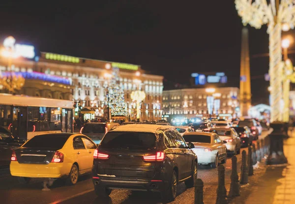 Великий Пробці Увечері Святковий Невський Проспект — стокове фото