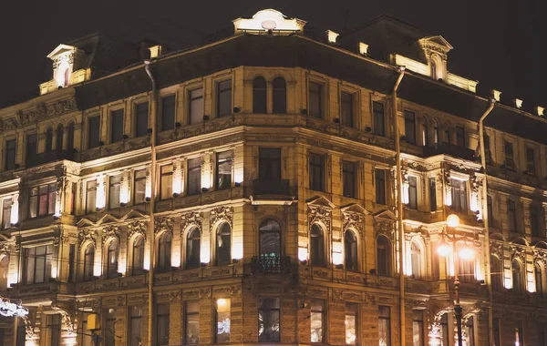 Fachada Del Edificio Sankt Petersburg Rusia Por Noche — Foto de Stock