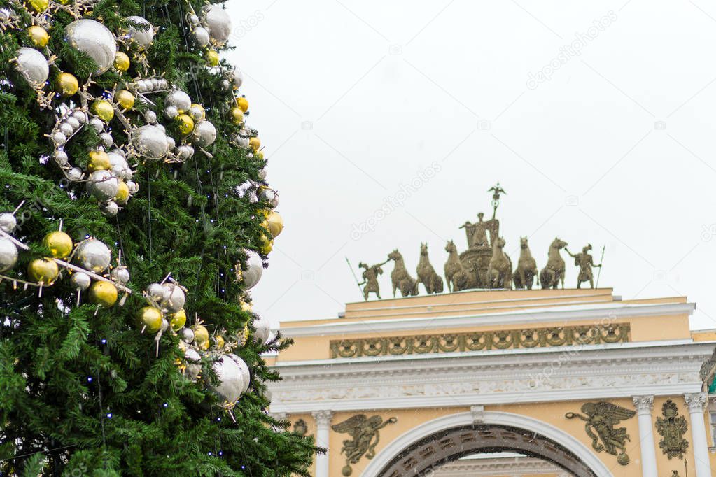 Christmas tree on the Palace Square in St. Petersburg, Russia.