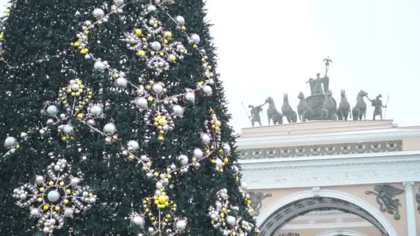Χριστουγεννιάτικο Δέντρο Στην Πλατεία Του Παλατιού Αγία Πετρούπολη — Αρχείο Βίντεο