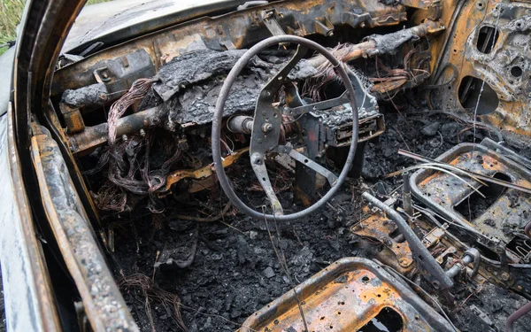 Queimou Carro Depois Acidente Carro Vista Interior — Fotografia de Stock