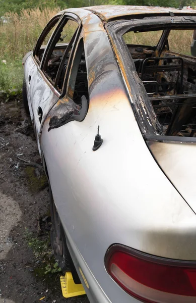 Quemó Coche Después Accidente Coche Vista Exterior —  Fotos de Stock