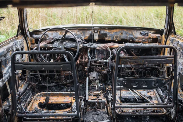 Queimou Carro Depois Acidente Carro Vista Interior — Fotografia de Stock