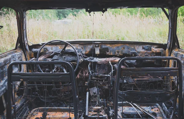 Burn Out Auto Een Auto Ongeluk View — Stockfoto