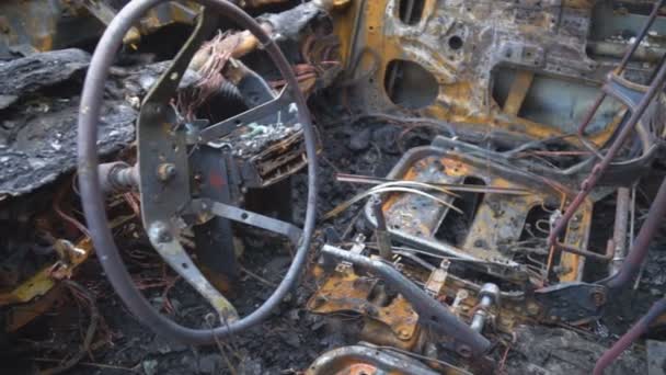 Έκαψαν Αυτοκίνητο Μετά Από Ένα Αυτοκινητιστικό Ατύχημα Εσωτερική Προβολή — Αρχείο Βίντεο
