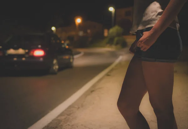 Prostituée Attendant Client Dans Rue Nuit — Photo