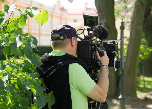 Journalist Shooting Professional Camera — Stock Photo, Image
