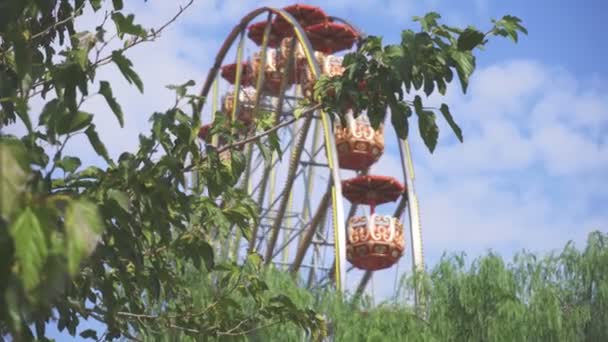 Roda Gigante Vermelha Parque Cidade — Vídeo de Stock