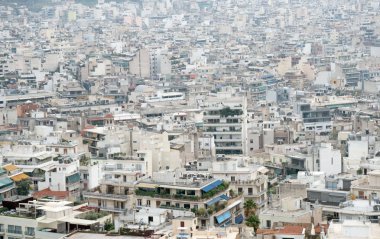 Çatıları ve evler Atina, Yunanistan üzerinde havadan görünümü.