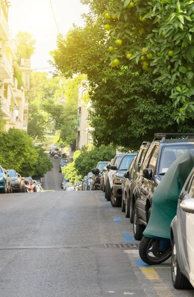 Carros Estacionados Longo Rua Atenas — Fotografia de Stock