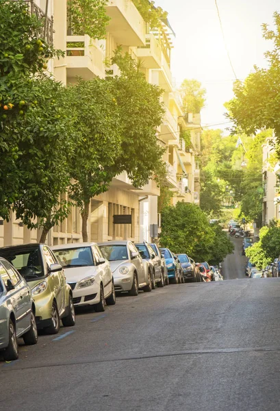 Cars Parked Street Athens — Stock Photo, Image