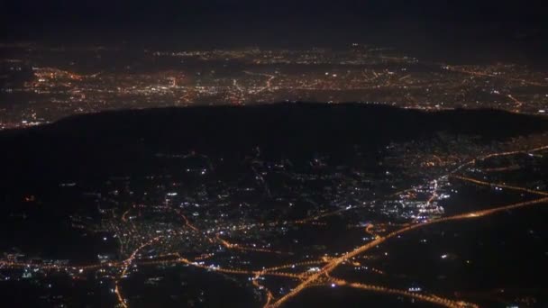 Luchtfoto Van Nacht Athene Vanuit Het Vliegtuig — Stockvideo