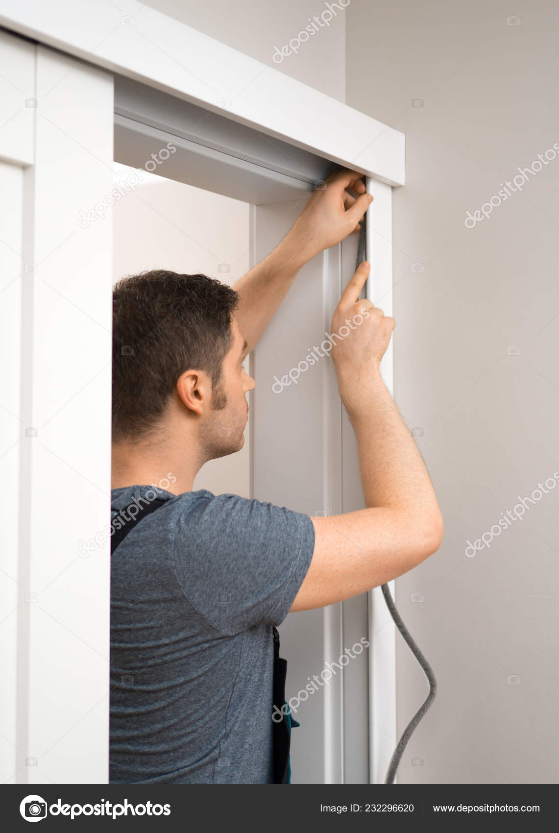 Handyman Installing Sliding Door Home Stock Photo C Dmitrimaruta