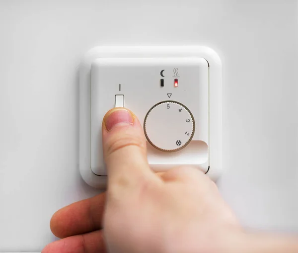 Man Hand Turn Floor Heating — Stock Photo, Image