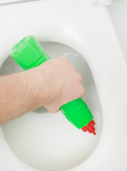 Schoonmaken Van Pot Water Closet Mannenhand — Stockfoto