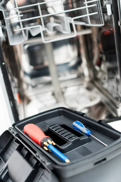 Toolbox Front Domestic Dishwasher Kitchen — Stock Photo, Image