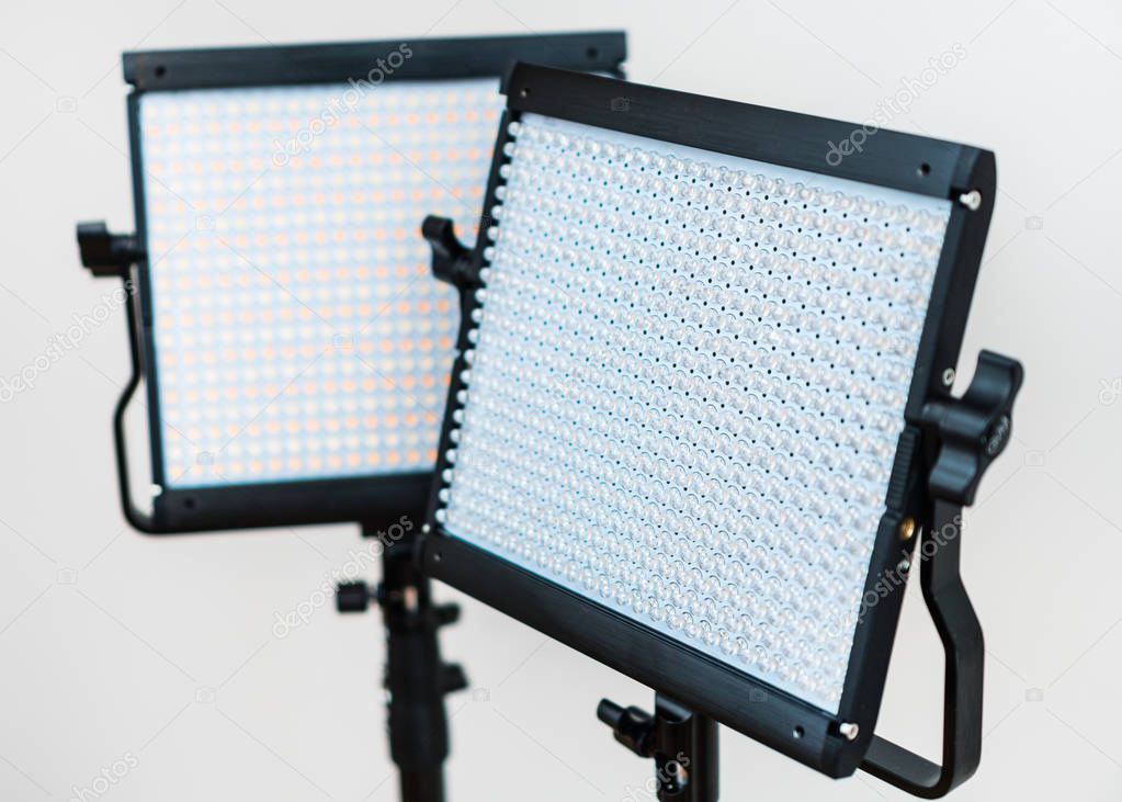 Close-up view of led lamps. Video light.