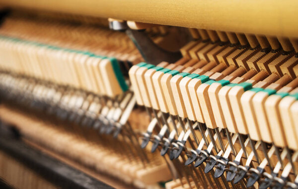 Крупный план молотков внутри фортепиано
.