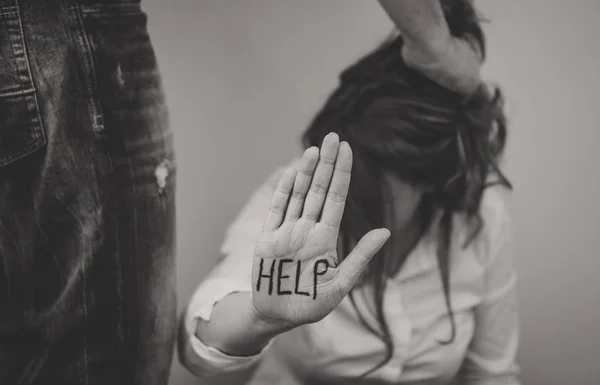 Home violence concept. Man pulling female's hair — Stock Photo, Image