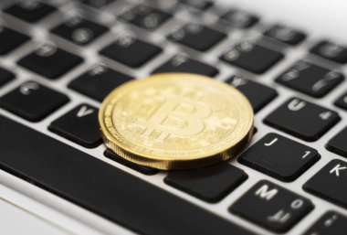 Dizüstü bilgisayardaki altın bitcoin kripto para birimi.