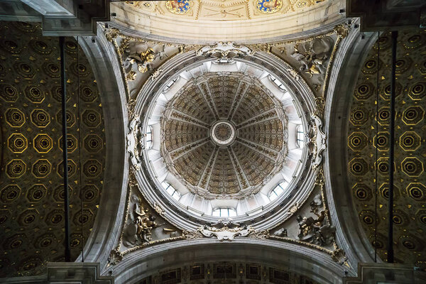 Dome Inside of Roman Catholic cathedral of Como, Italy.