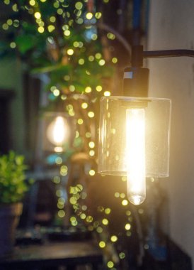 Beautiful vintage lamp on the street at night.