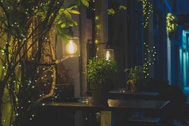 Beautiful vintage lamp on the street at night.