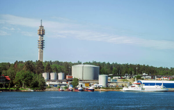 Old television tower and oil terminal in Stockholm.