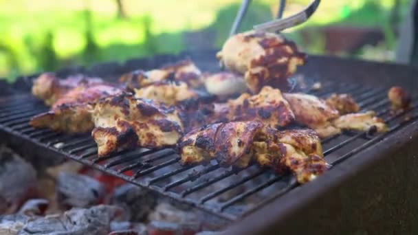 Die Grillsaison Ist Eröffnet Gegrillter Truthahn Hinterhof — Stockvideo